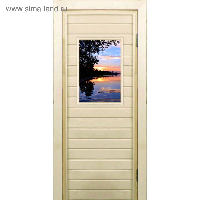 Дверь для бани со стеклом (40*60), "Озеро", 170×70см, коробка из осины - Фото 1
