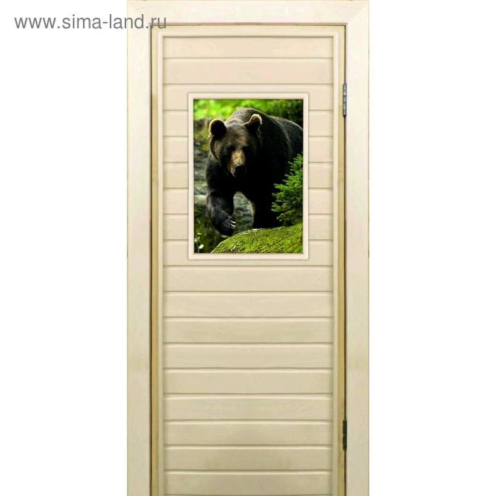 Дверь для бани со стеклом (40*60), "Медведь-1", 170×70см, коробка из осины - Фото 1