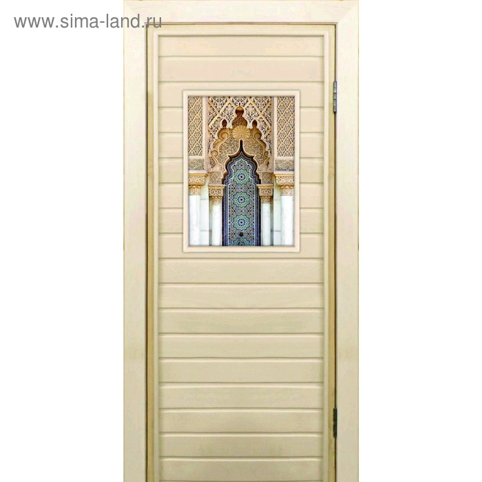 Дверь для бани со стеклом (40*60), "Восточный орнамент", 170×70см, коробка из осины - Фото 1