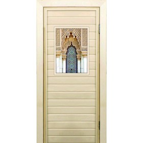 Дверь для бани со стеклом (40*60), "Восточный орнамент", 190×70см, коробка из осины