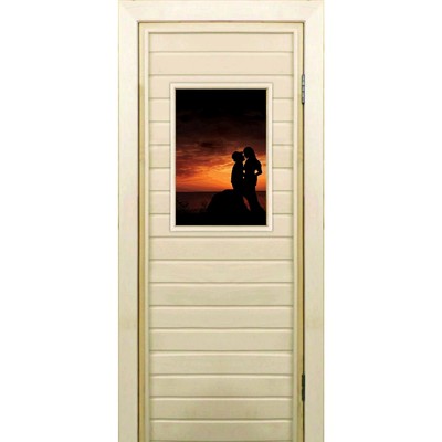 Дверь для бани со стеклом (40*60), "Силуэты", 170×70см, коробка из осины