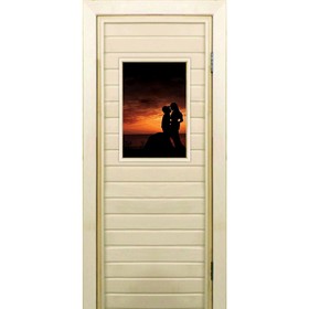 Дверь для бани со стеклом (40*60), "Силуэты", 180×70см, коробка из осины