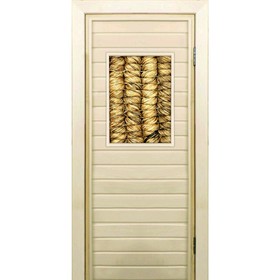 Дверь для бани со стеклом (40*60), "Плетёнка", 180×70см, коробка из осины