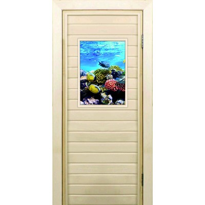 Дверь для бани со стеклом (40*60), "Кораллы-2", 170×70см, коробка из осины