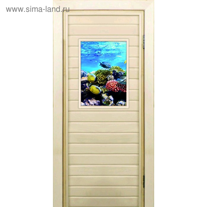 Дверь для бани со стеклом (40*60), "Кораллы-2", 170×70см, коробка из осины - Фото 1