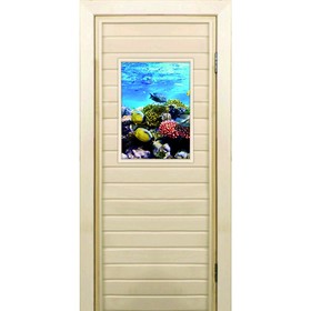 Дверь для бани со стеклом (40*60), "Кораллы-2", 190×70см, коробка из осины