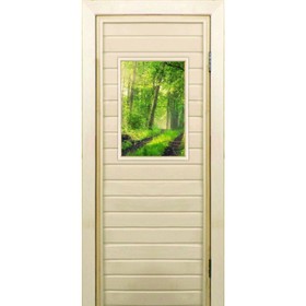 Дверь для бани со стеклом (40*60), "Лес", 180×70см, коробка из осины