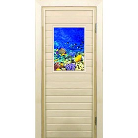 Дверь для бани со стеклом (40*60), "Кораллы-3", 180×70см, коробка из осины