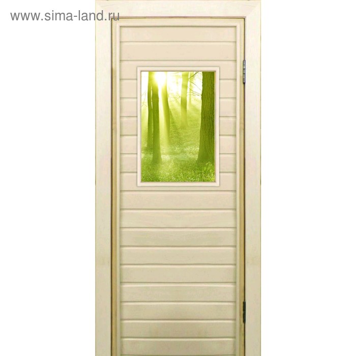 Дверь для бани со стеклом (40*60), "Утренний лес", 170×70см, коробка из осины - Фото 1