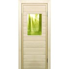 Дверь для бани со стеклом (40*60), "Утренний лес", 180×70см, коробка из осины - фото 294916914