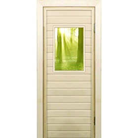 Дверь для бани со стеклом (40*60), "Утренний лес", 190×70см, коробка из осины