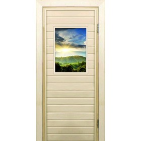 Дверь для бани со стеклом (40*60), "Природа", 190×70см, коробка из осины