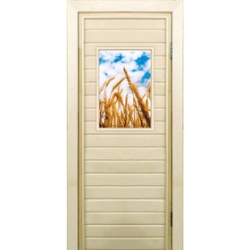 Дверь для бани со стеклом (40*60), "Пшеница-1", 180×70см, коробка из осины