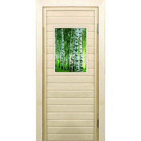 Дверь для бани со стеклом (40*60), "Березки", 190×70см, коробка из осины