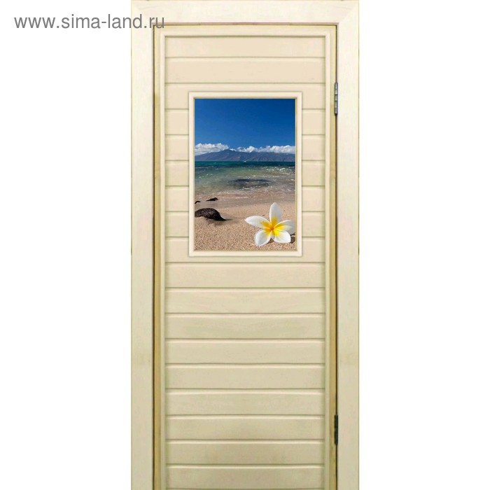 Дверь для бани со стеклом (40*60), "Пляж", 180×70см, коробка из осины - Фото 1