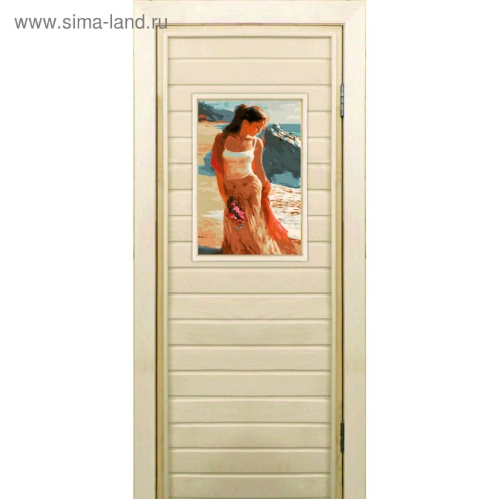 Дверь для бани со стеклом (40*60), "Девушка", 170×70см, коробка из осины - Фото 1