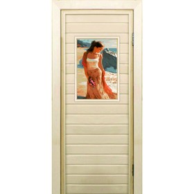 Дверь для бани со стеклом (40*60), "Девушка", 190×70см, коробка из осины