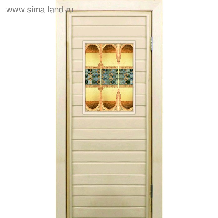 Дверь для бани со стеклом (40*60), "Восточные мотивы", 170×70см, коробка из осины - Фото 1
