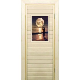 Дверь для бани со стеклом (40*60), "Луна", 180×70см, коробка из осины