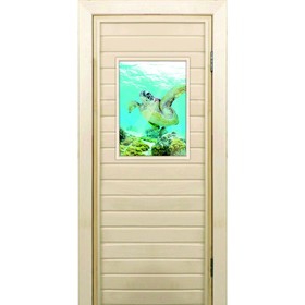 Дверь для бани со стеклом (40*60), "Черепаха-1", 190×70см, коробка из осины