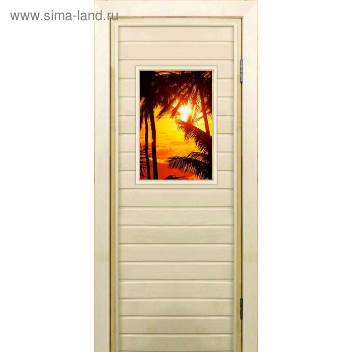 Дверь для бани со стеклом (40*60), "Закат", 170×70см, коробка из осины - Фото 1