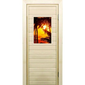 Дверь для бани со стеклом (40*60), "Закат", 180×70см, коробка из осины