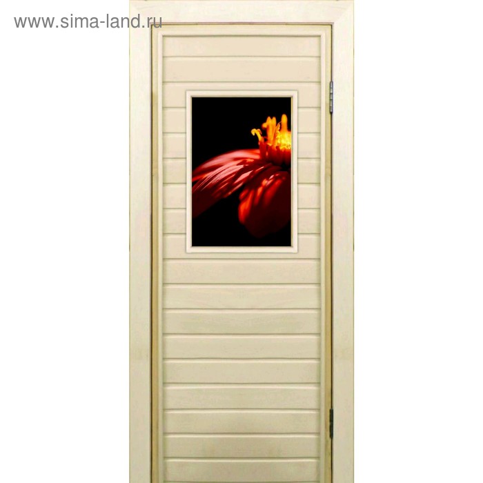 Дверь для бани со стеклом (40*60), "Цветок", 170×70см, коробка из осины - Фото 1