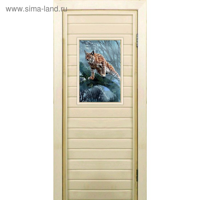 Дверь для бани со стеклом (40*60), "Рысь", 180×70см, коробка из осины - Фото 1