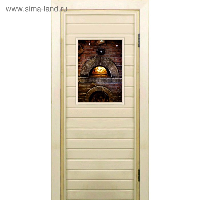 Дверь для бани со стеклом (40*60), "Печь", 170×70см, коробка из осины - Фото 1
