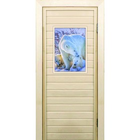 Дверь для бани со стеклом (40*60), "Белые медведи", 170×70см, коробка из осины