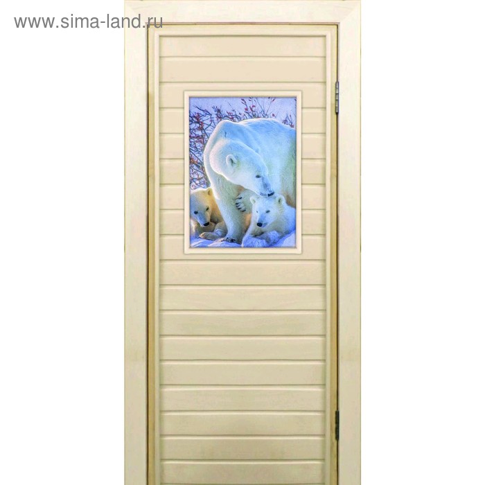 Дверь для бани со стеклом (40*60), "Белые медведи", 170×70см, коробка из осины - Фото 1