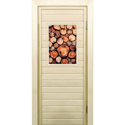 Дверь для бани со стеклом (40*60), "Поленница-1", 170×70см, коробка из осины