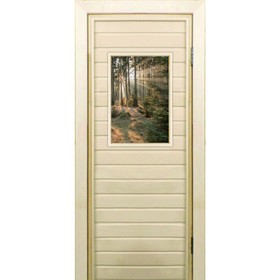 Дверь для бани со стеклом (40*60), "Хвойный лес", 180×70см, коробка из осины