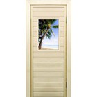 Дверь для бани со стеклом (40*60), "Пальмы-1", 170×70см, коробка из осины - фото 294917051