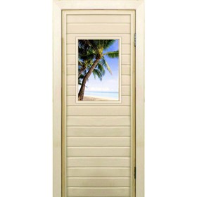 Дверь для бани со стеклом (40*60), "Пальмы-1", 180×70см, коробка из осины