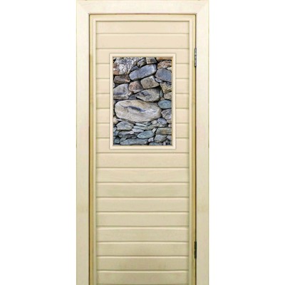 Дверь для бани со стеклом (40*60), "Камни", 170×70см, коробка из осины
