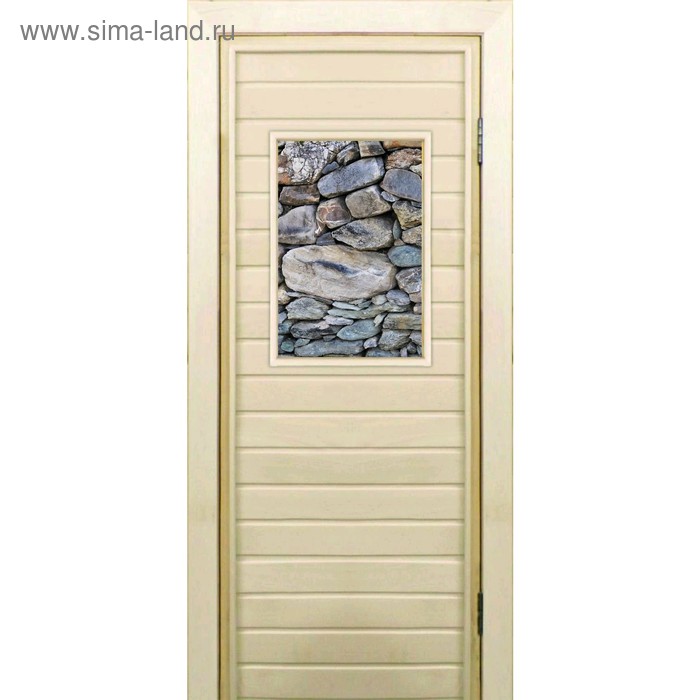 Дверь для бани со стеклом (40*60), "Камни", 170×70см, коробка из осины - Фото 1