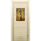 Дверь для бани со стеклом (40*60), "Осенний лес", 170×70см, коробка из осины - фото 299694747