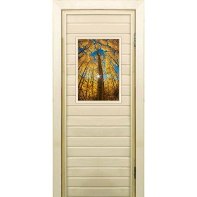 Дверь для бани со стеклом (40*60), "Осенний лес", 180×70см, коробка из осины