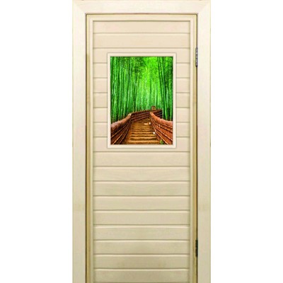 Дверь для бани со стеклом (40*60), "Бамбук-3", 170×70см, коробка из осины