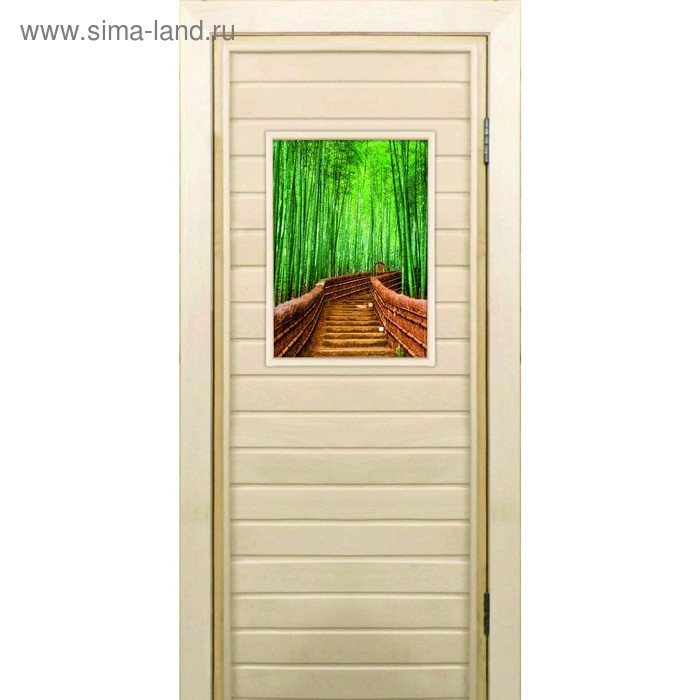 Дверь для бани со стеклом (40*60), "Бамбук-3", 170×70см, коробка из осины - Фото 1