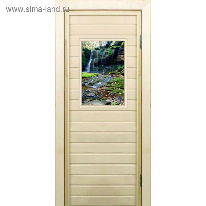 Дверь для бани со стеклом (40*60), "Водопад-3", 170×70см, коробка из осины - Фото 1