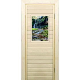 Дверь для бани со стеклом (40*60), "Водопад-3", 190×70см, коробка из осины