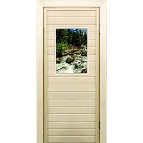 Дверь для бани со стеклом (40*60), "Горная река", 190×70см, коробка из осины
