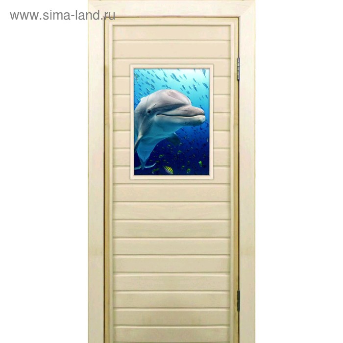 Дверь для бани со стеклом (40*60), "Дельфин", 180×70см, коробка из осины - Фото 1