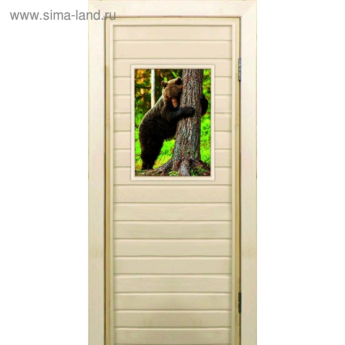 Дверь для бани со стеклом (40*60), "Медведь-4", 170×70см, коробка из осины - Фото 1