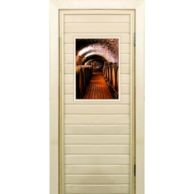 Дверь для бани со стеклом (40*60), "Погреб-2", 190×70см, коробка из осины