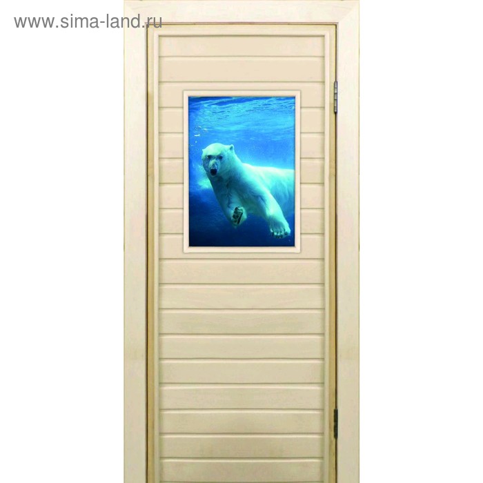 Дверь для бани со стеклом (40*60), "Белый медведь", 170×70см, коробка из осины - Фото 1