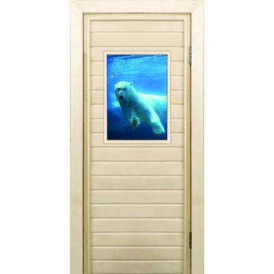 Дверь для бани со стеклом (40*60), "Белый медведь", 180×70см, коробка из осины