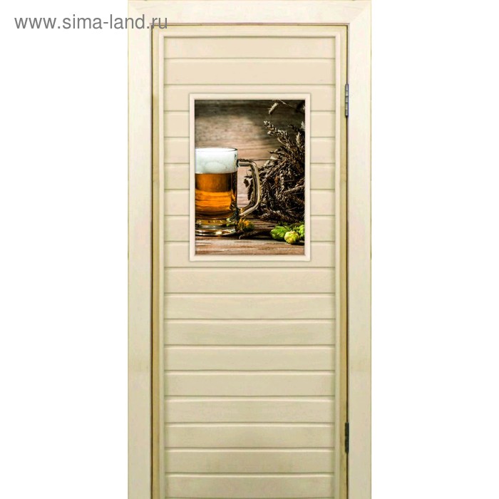 Дверь для бани со стеклом (40*60), "Хмель и солод", 170×70см, коробка из осины - Фото 1